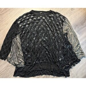 Alembika Womens Metallic Polka Dot Mixed Media Top Black Silver Artsy Size M